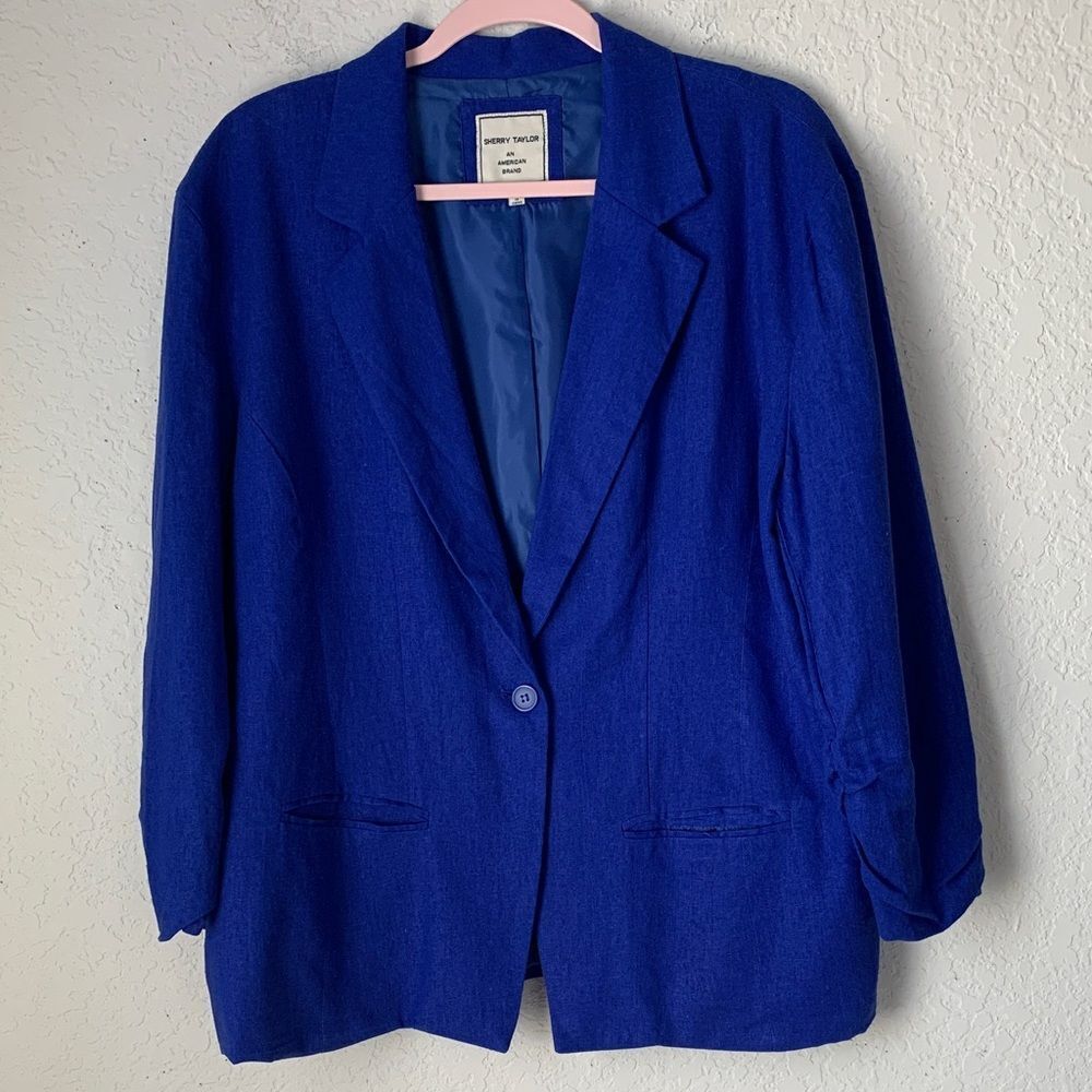 Sherry Taylor Royal Blue Blazer One Button Pockets Size 1X